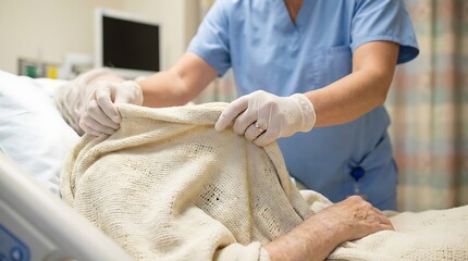 A caring nurse provides comfort and assistance to a patient, attending to their well-being in a calm and supportive environment.