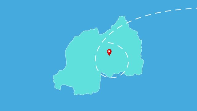 Rwanda,  Kigali Map with Location Pin and Airplane Travel Route Animation
