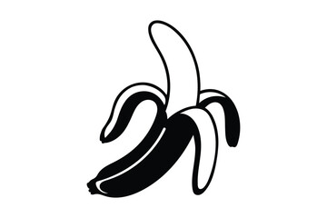 peeled banana fruit icon black silhouette vector