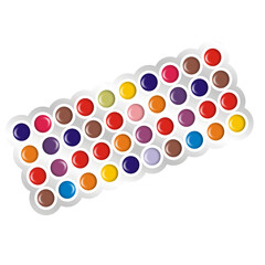 A vibrant assortment of colorful paint dots arranged in neat rows on a white palette creating an appealing visual for art and creativity