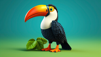 Naklejka premium toucan with green leaf