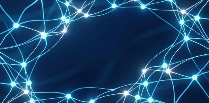Futuristic Digital Technology Web Frame with Interconnected Dots, Neural Network Concept