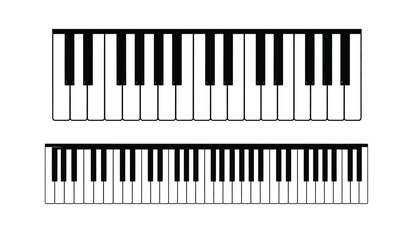 Fototapeta premium a black and white illustration depicts two sections of a piano keyboard showcasing the arrangement of white and black keys emphasizing musicality and design