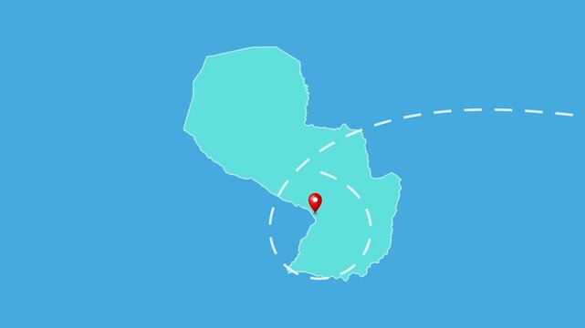 Paraguay,  Asuncion Map with Location Pin and Airplane Travel Route Animation