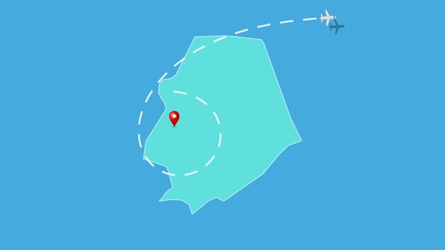 Niue,  Alofi Map with Location Pin and Airplane Travel Route Animation