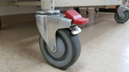 A detailed shot of a metallic cart wheel showcasing engineering and design. The focus is on the wheel's design, which provides the viewer with an insight into the world of mechanical ingenuity.