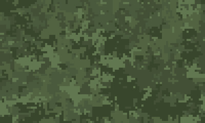 Abstract digital camouflage pattern in shades of green. Perfect for backgrounds, textures, or militarythemed designs.  Evokes feelings of concealment, strategy, and nature.