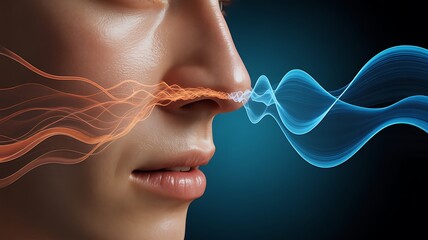 Human nose sensing airflow representing breathing and sense of smell
