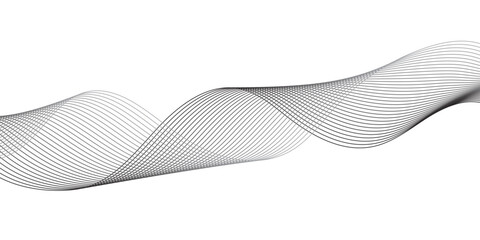 Grayscale abstract wavy line composition with fluid overlapping curves, creating a clean minimalist geometric pattern on a transparent background for modern digital art and graphic elements.