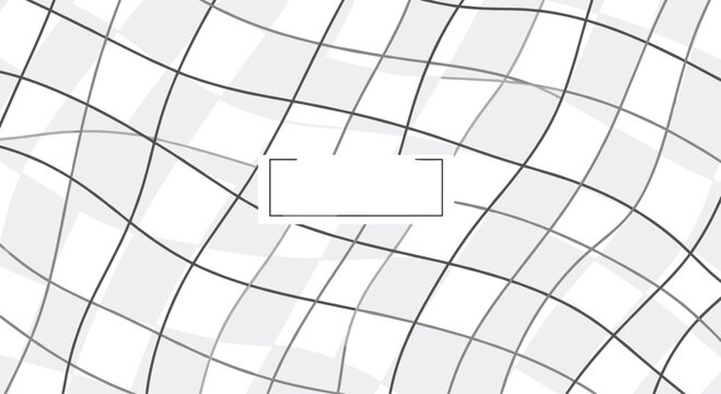 Modern abstract background design with a distorted and wavy gray grid pattern and a clean rectangular frame for custom text.