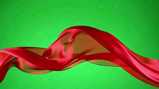 Red silk cloth flying on green screen background