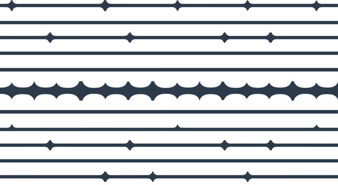 Abstract geometric design featuring a variety of horizontal lines and dividers in dark blue on a clean white background.