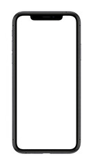 Modern smartphone with a blank white screen, isolated on a white background, ready for content