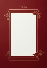 Chinese New Year 2020 Scroll Frame on Red Background.