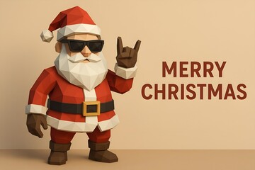 Cool Santa Claus with Sunglasses Rock Gesture (3D)
