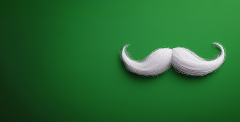 White Curly Mustache Against a Vibrant Green Background