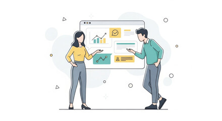 Two Professionals Presenting Data on Large Screen