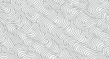 Fototapeta premium Complex seamless pattern of abstract, intertwined, continuous black lines creating a confusing and mesmerizing maze-like texture.