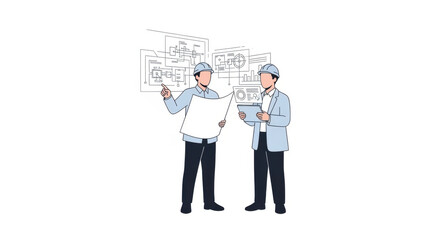 Fototapeta premium Engineers in Hard Hats Reviewing Architectural Plans