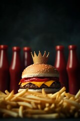Father Day Concept with King Burger and Crown for Best Dad