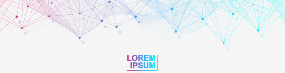 Global network connection website header or banner design. Abstract background with connecting dots and lines. Global business. Social network communication. Internet technology. Vector illustration