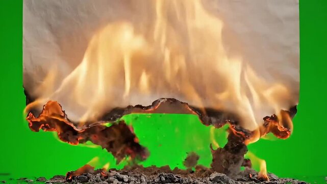 Sheet of Paper Burning from Bottom Edge on Green Screen, Flame Reveal VFX
