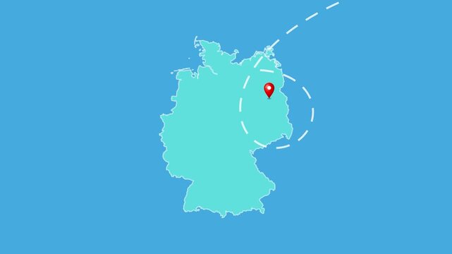 Germany,  Berlin Map with Location Pin and Airplane Travel Route Animation