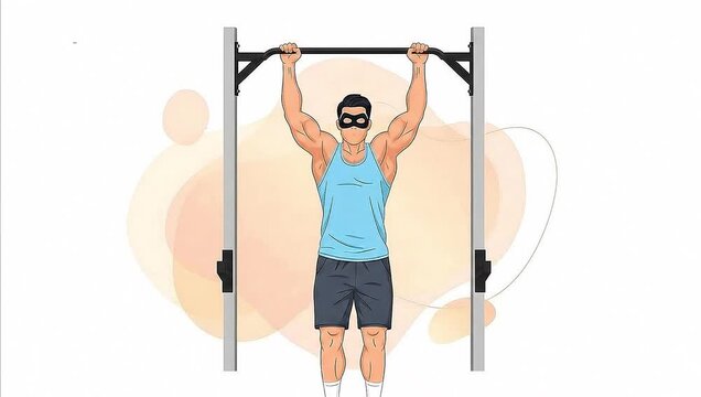 Animated Man Doing Pull-Ups on a Horizontal Bar - 2D Flat Vector Fitness Illustration