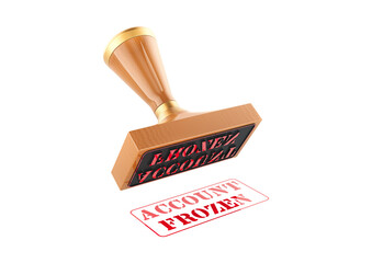 Wooden rubber stamp with text account frozen isolated on transparent background