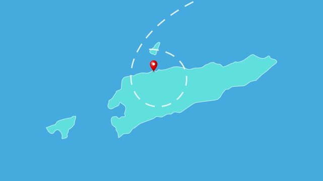 East Timor,  Dili Map with Location Pin and Airplane Travel Route Animation