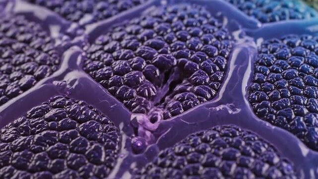 Abstract visualization of intricate biological cellular networks, vibrant purple-blue gradient textures