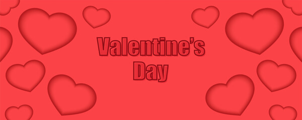 Red Valentine's Day background with beautiful hearts for design. A beautiful romantic red banner with hearts for Valentine's Day design. Vector illustration for a Valentine's Day.