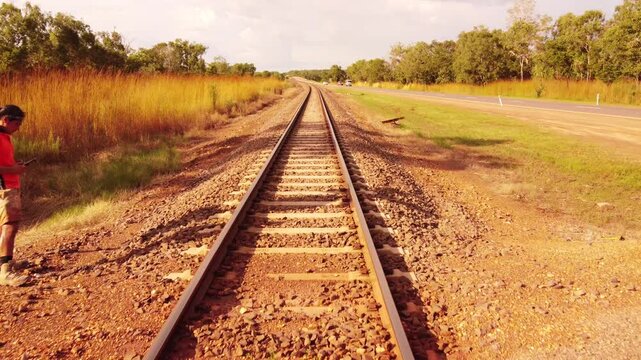 Railway bridge approach revealing Elizabeth River in Darwin Australia