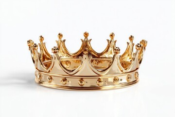 A regal golden crown sits isolated on a clean white background.