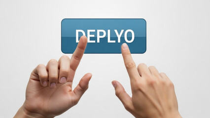 Fototapeta premium Hands interacting with deploy button for software deployment