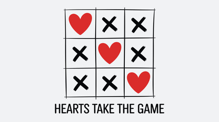 Obraz premium Hearts take the game with tic tac toe on white background