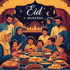 Eid Mubarak Celebration A Family Gathering Around the Table.