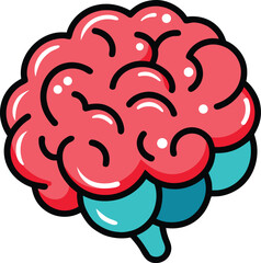 Cartoon illustration of a human brain, colorful and stylized drawing of the organ of thought and memory