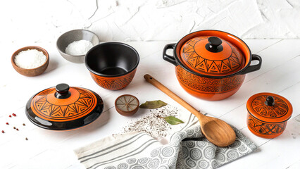 Minimalist kitchen utensils in orange and black