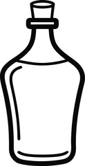 Simple black and white outline drawing of a glass bottle with a cork stopper