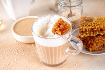 Tasty sweet and salted tahini honeycomb latte