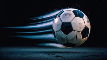 Naklejka premium Soccer ball with motion effect on dark background 