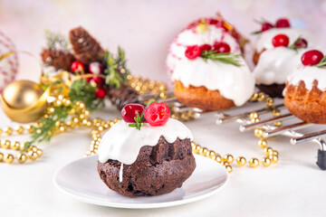 Portioned Christmas dessert, mini Christmas bundt cake