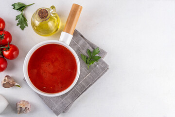 Tasty autumn seasonal tomato cream soup