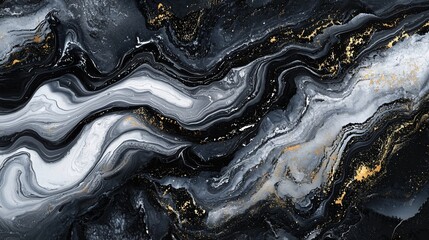 Obraz premium Elegant Abstract Marble Texture with Gold Accents Swirling Black White and Gray.