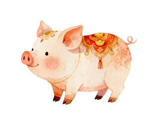 Cute Piglet with Elegant Adornments: A charming illustration depicts a delightful piglet adorned with decorative details. This image is perfect for adding a touch of joy and whimsy to any project.