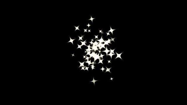 Sparkling stars shine animation with glowing doodle effects, flat smoke bursts, fairy sparkle pop-up, twinkle star glitter trail and shining light transition in 4K Black screen