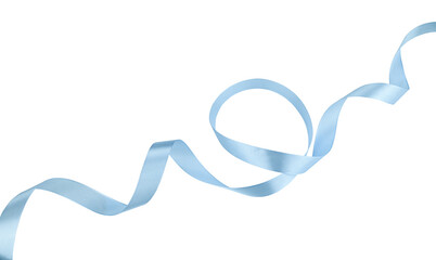 Light blue ribbon satin bow curly scroll isolated on a transparent background. Full depth of field. PNG.
