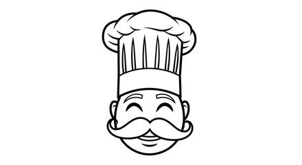 Clean line-art chef face illustration featuring a smiling Italian cook with moustache and toque, perfect for food branding and restaurant visuals.