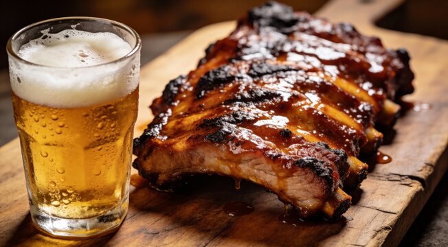Hot barbecue ribs with hoisin sauce and beer